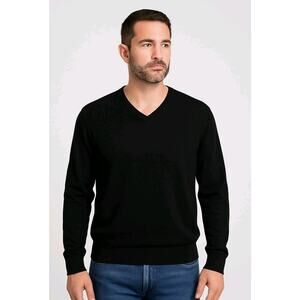 Brooks Brothers 346 Men's XL Black V-Neck Sweater Merino Wool Blend